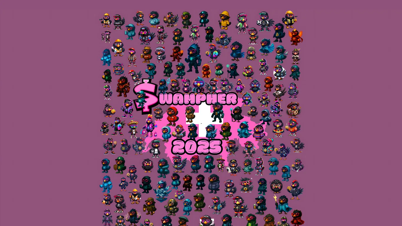 Viele Swamphers im Raster rund um das SWAMPHER-Logo